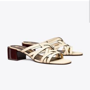Tory Burch Basket-weave Block Heel Snakeskin Python Print Leather  Sandals 10.5